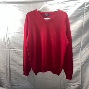 Roundtree & Yorke Red Cashmere V Neck Mens Sweater Preppy Old Money Classic Soft